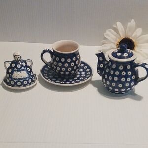 Polka Dot Blue and White Tea Set